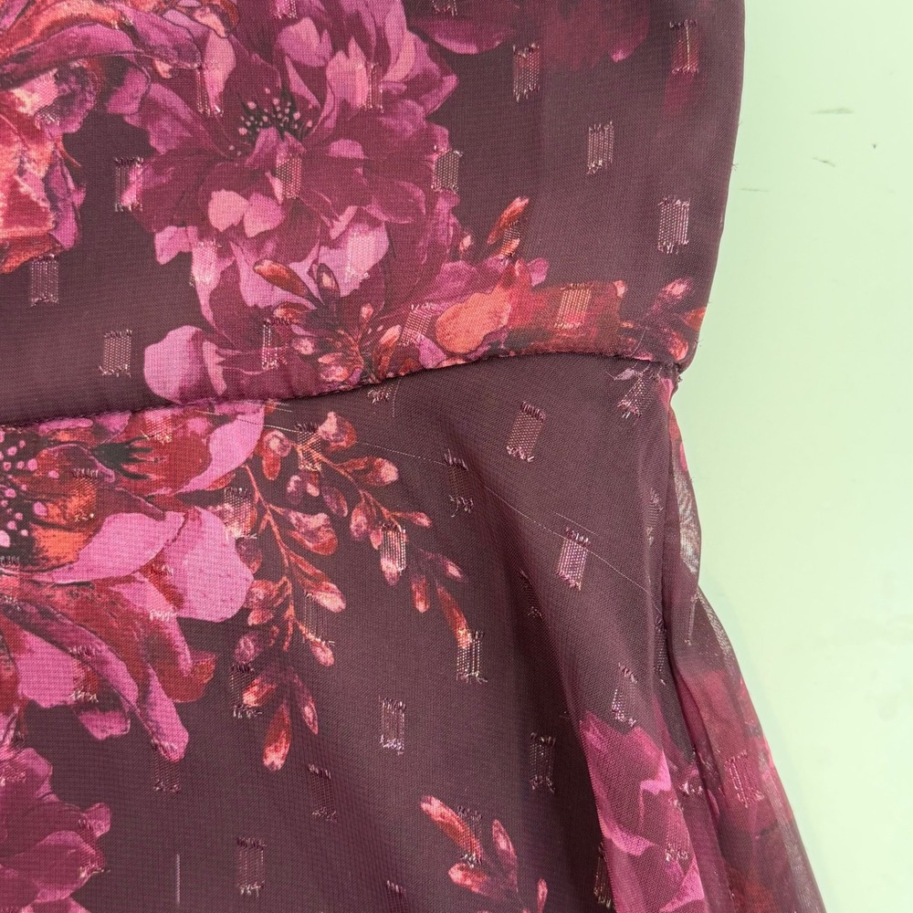 NWD R&M Richards Plum Rose Floral Halter Keyhole Chiffon Gown Maxi Dress Size 16 - Picture 15 of 16